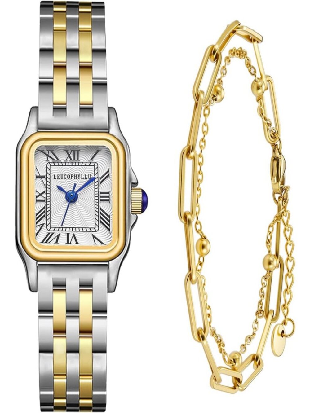 Vintage-Inspired Small Gold Watch for Women, Rectangular Case, Roman Dial